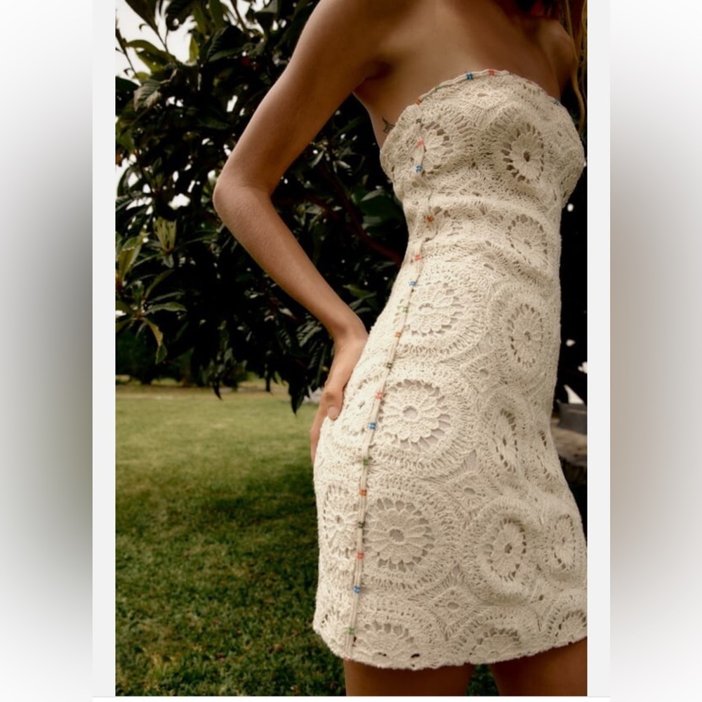 NWT Zara Ivory Crochet Detail Strapless Dress
